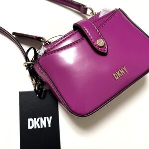 NWT DKNY 2pc Thomasina Micromini Crossbody Bag + Matching Card Case Fuchsia Pink